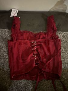 Burgundy Lace Corset Top with tag