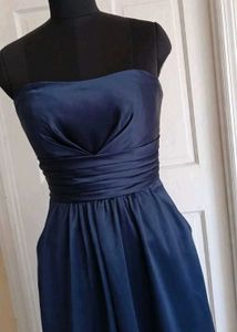 Elegant Navy Blue Strapless Maxi Dress