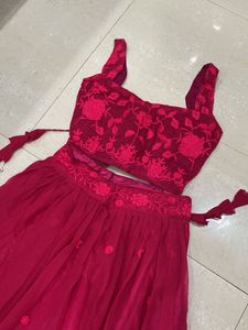 magenta pink chiffon lehenga set
