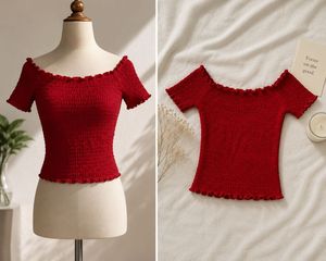 Smocked Off-Shoulder Red Top