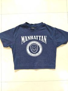 Navy Manhattan Graphic Crop T-Shirt