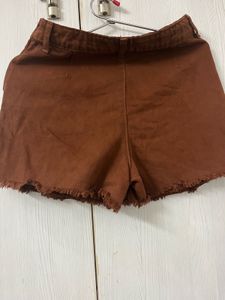 Brown Pleated Mini Skirt