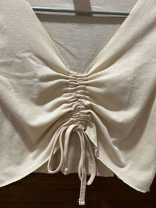 Beige Ruched Long Sleeve Crop Top