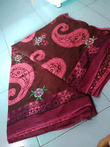 Maroon Paisley Print Sari