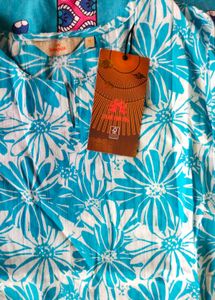 Turquoise Floral Print Kurta