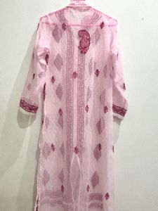 Elegant Pink &amp; White Chikankari Kurta