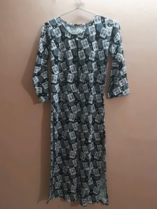 Women Black And White Kurti With Front Slit