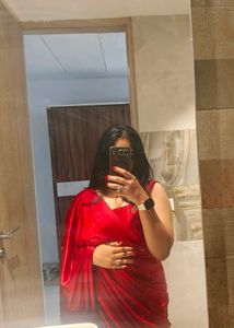 Elegant Red Satin Silk Saree With Large Size Blous