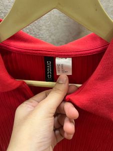 Red Ribbed Polo Collar Mini Dress
