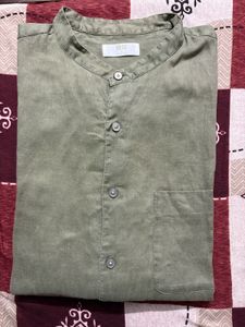 Men's Olive Green Linen Shirt