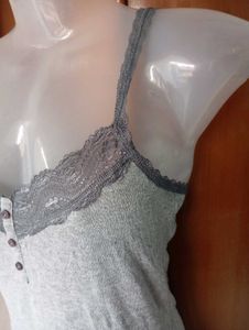 Grey Lace Trim Cami Tank Top