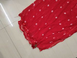 Designer Yellow &amp; Red Anarkali Gown with bandhni d