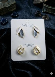Fashionable Leaf & Pearl Earrings Set