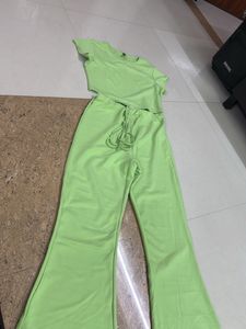 Lime Green Crop Top & Flare Pants Set