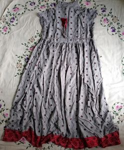 Elegant Grey &amp; Red Floral Print Midi Dress