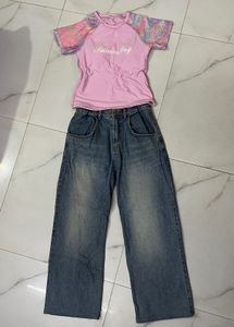 High-Waisted Wide-Leg Jeans &amp; top
