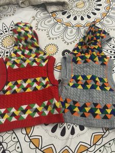 Kids Hooded Knit Vests - Set of 2