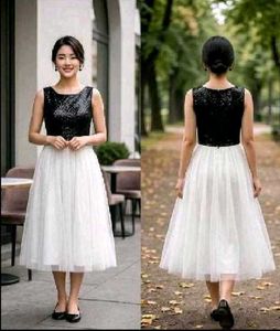 Chic Black Sequin Top White Tulle Dress