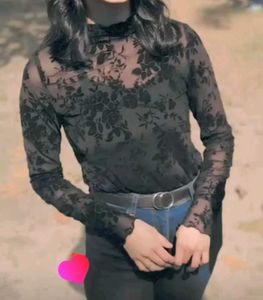 Sheer Black Floral Long Sleeve Top