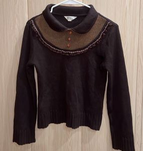 Vintage-Inspired Korean Brown Knit Sweater