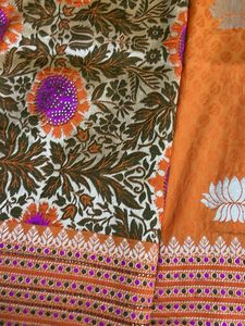 Beautiful Orange Saree with Floral Print