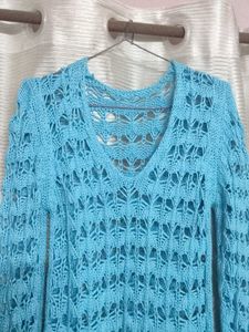 Blue Knit V-Neck Sweater
