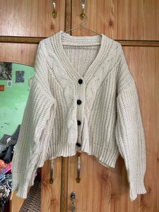 Cream Cable Knit V-Neck Cardigan
