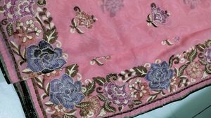 Pink Floral Embroidered Saree With Blouse