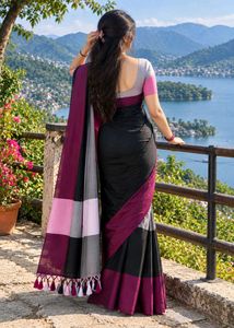 Chic Striped Cotton Saree