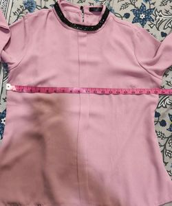Elegant Pink Top with Embellished Collar