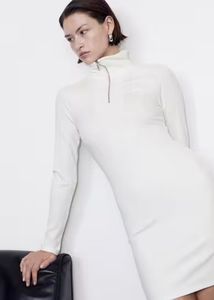 H&M Ribbed Knit Zip Collar Mini Dress