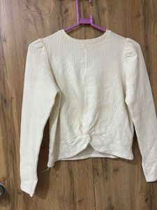 Cream Ribbed Twist Front Top