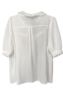 White Textured Ruffle Collar Button-Down Top