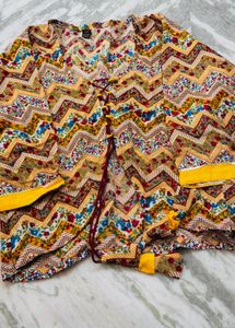 Yellow Kurta Set with Printed Jacket