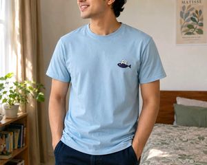 Light Blue T-Shirt with Cute Cat Design
