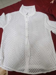White Textured Kurta Top