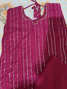 Elegant Pink Sequined Kurta Set