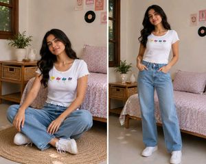 White Ribbed Floral Embroidered Baby Tee