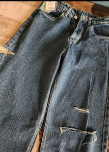 Ripped Wide Leg Denim Jeans