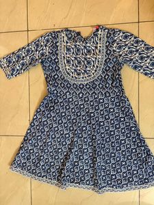 Blue & White Printed Kurta