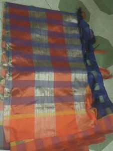 Orange Checked Saree