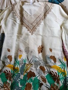 Cream Tropical Print Kurta