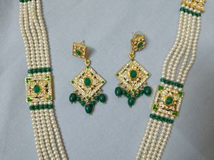 Pearl Green &amp; White Beads Jewellery Set