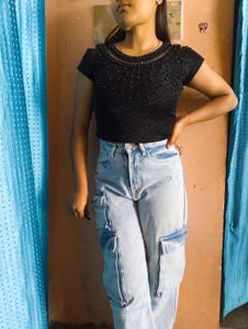 🤍❤️Black Beaded Detail T-shirt❤️🤍