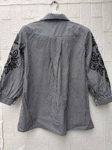 Korean Pintrest Chic Gingham Embroidered Shirt