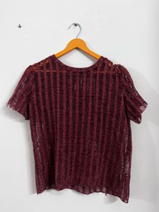 zara Maroon Striped Mesh Top
