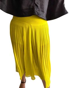 Bright Yellow Pleated Midi Culottes