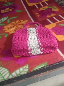 Handmade Knitted Pink Tote Bag