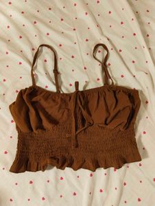 URBANIC Brown Smocked Cropped Top
