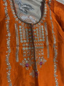 Designer Orange Kurta Set with Silver Embroidery